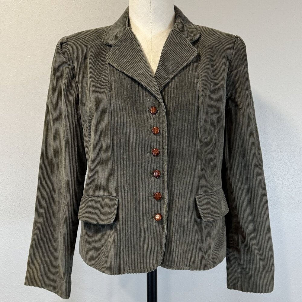 Vintage Brite N Sassy Blazer Jacket Womens 13/14 Olive Green Gray Corduroy Lined